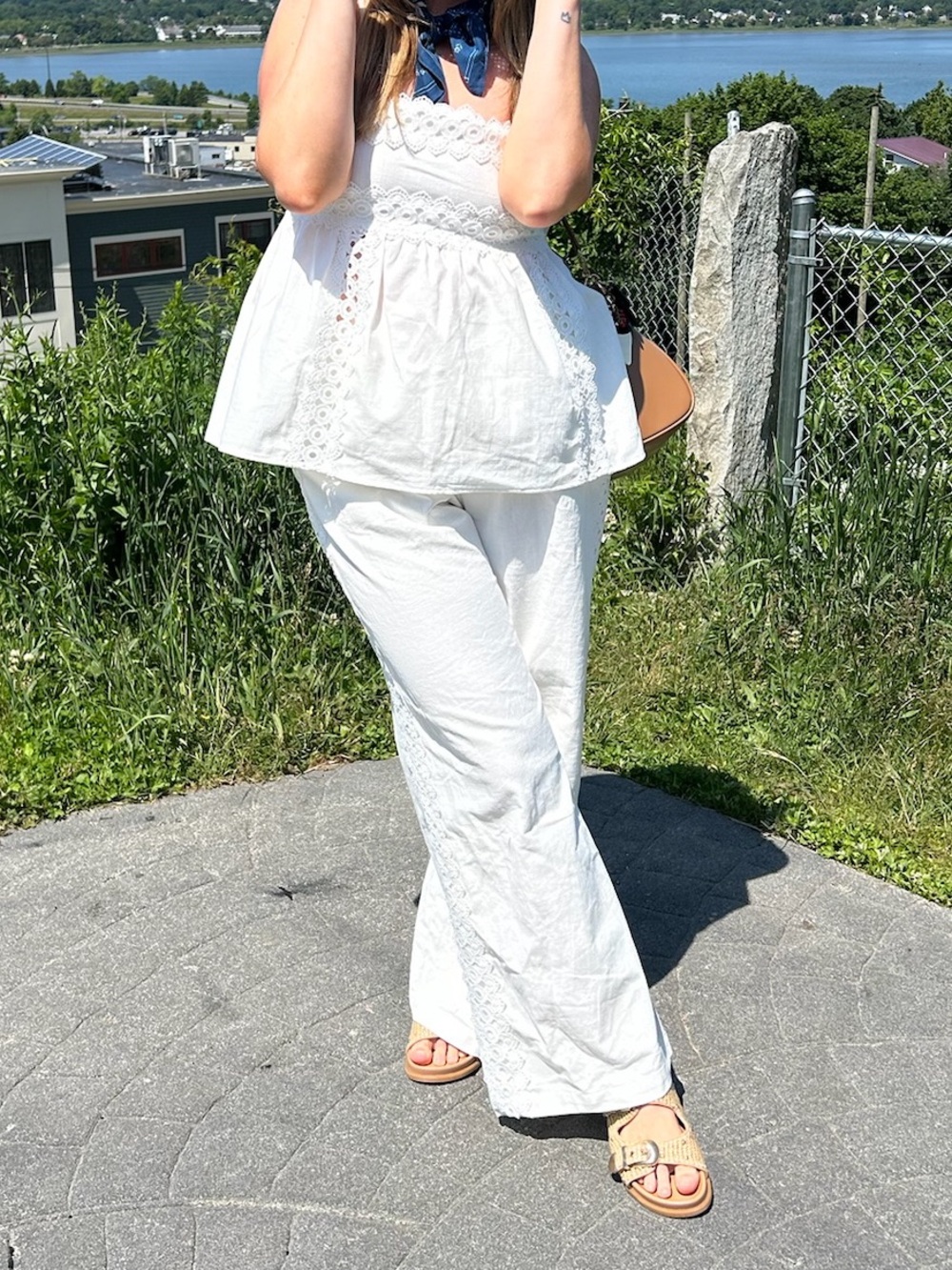 Matching set: White Embroidered Linen top and pants